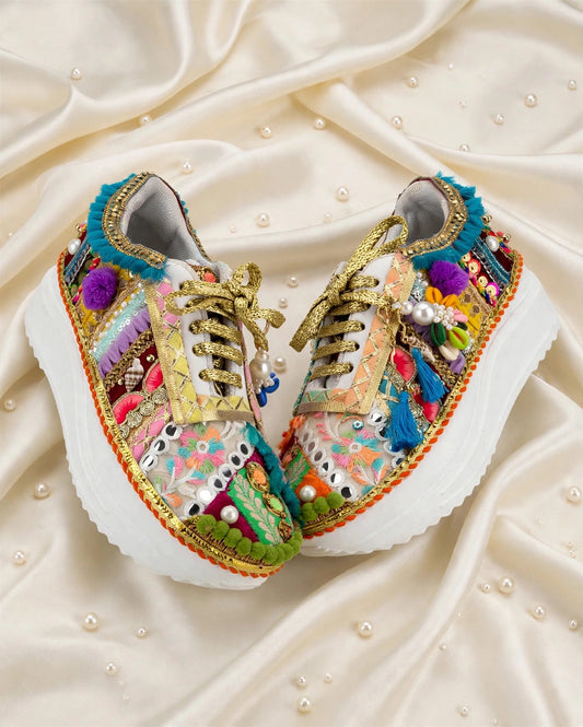 Rang Raas - Boho Banjara Embroidered Platform Sneakers | Best for Haldi, Mehendi, Garba & Navratri