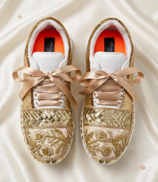 FUNKY N TRENDY handcrafted golden sequine work bridal sneakers / bridesmaid sneakers/ gold sneakers / sequine work sneakers / embroidery sneakers for bride / bridal sneakers