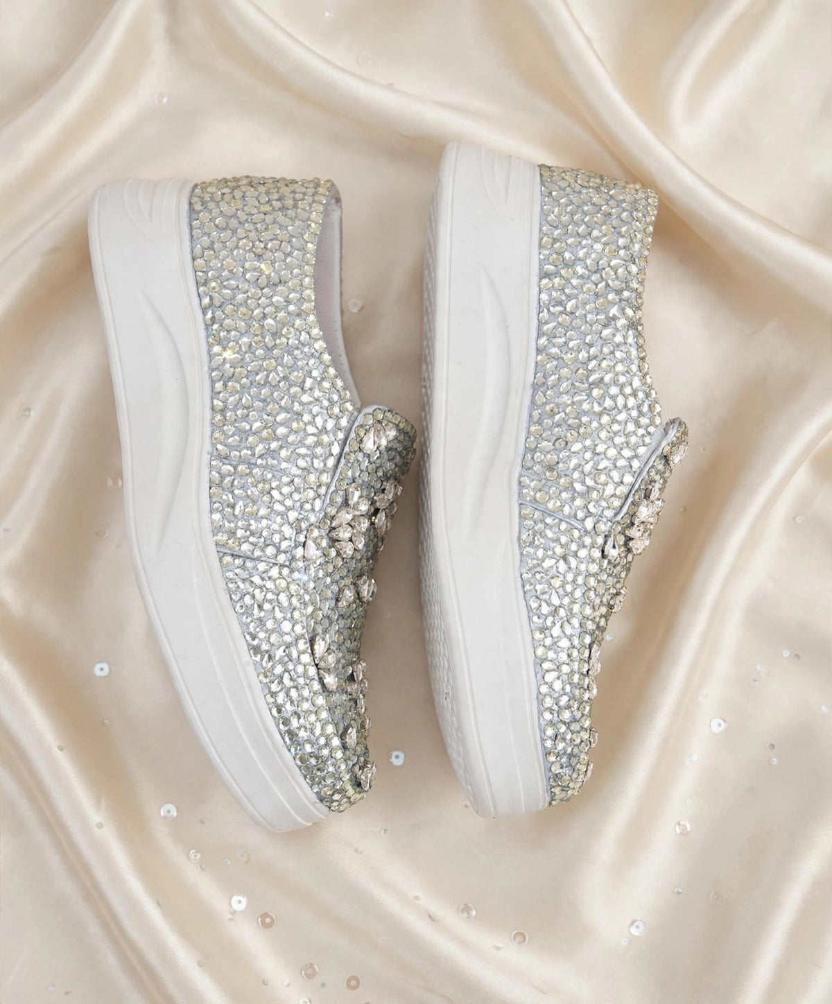 Funky N Trendy hand crystalized silver sneakers for brides / bridesmaids