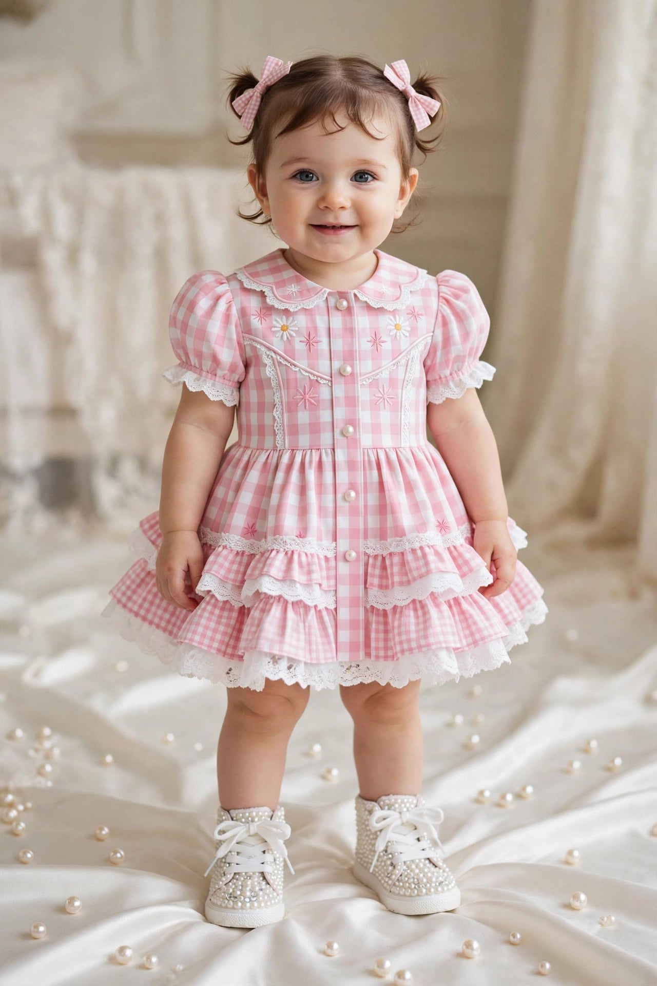 Funky N Trendy – White Pearl Bridal Boots for Baby Girls | Crystal Embellished Birthday Boots with Zipper