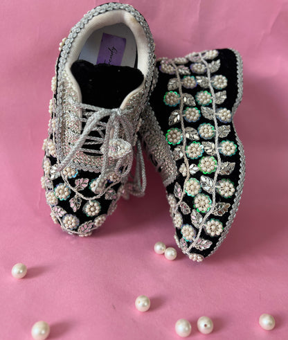 Funky N Trendy handcrafted hand embroidered mirror work bridal sneakers/ bridesmaid sneaker / black sneakers /black boho sneakers/ black shoes / women shoes