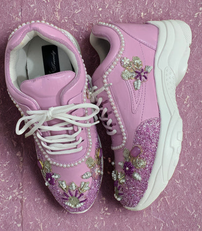 Funky N Trendy hand crafted purple theme bridal sneakers/ bridesmaid sneaker / lavender sneakers/ lavender floral theme sneakers / lavender shoes