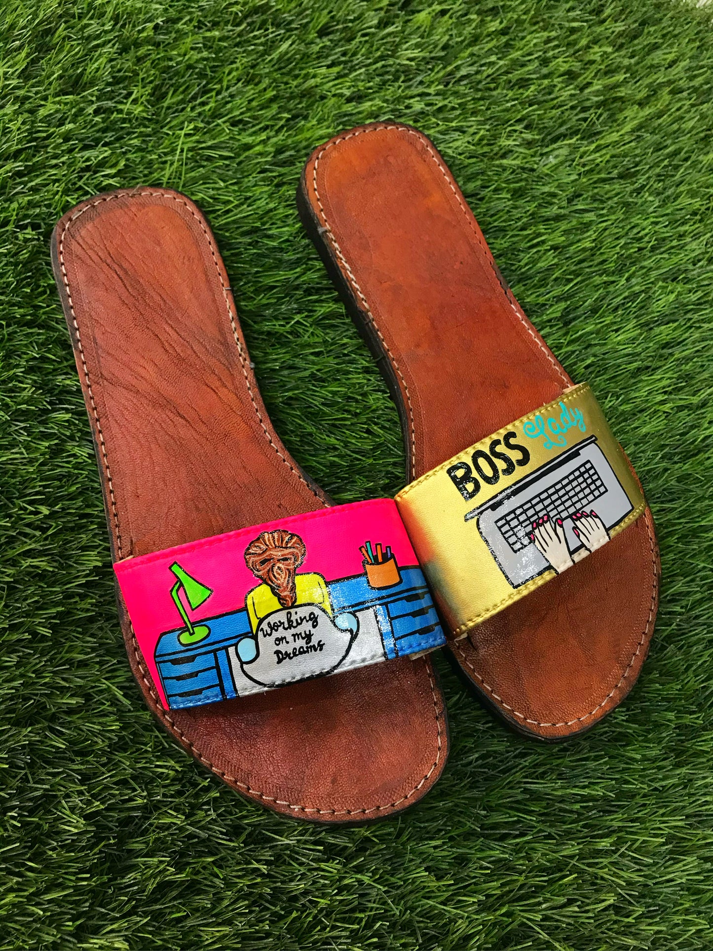 FUNKY N TRENDY hand painted Boss Lady theme flats for women / hand-painted flats / quirky flats/boss lady flats