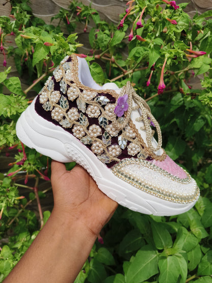 “Flower blossom Mauve Bridal Sneakers – Floral Embroidery” / Purple sneakers /lavender sneakers/lilac sneakers