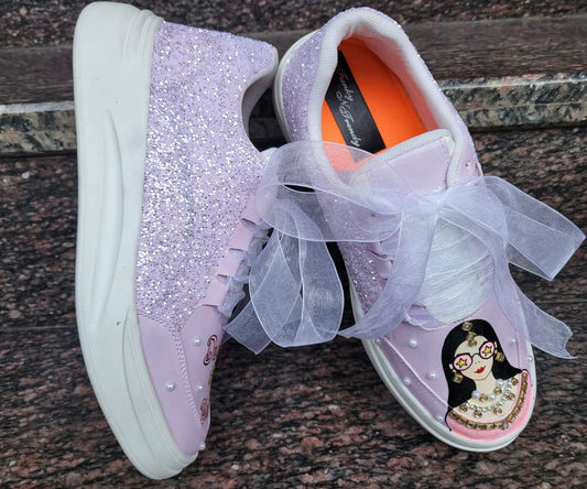 FUNKY N TRENDY hand painted water resistant wedding theme shoes for Dulhe ki Bhabhi / handcrafted shoes / quirky shoes/ bridesmaid shoes/purple