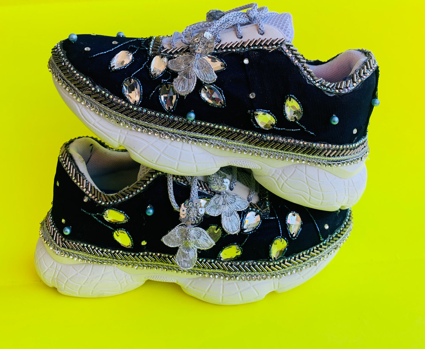FUNKY N TRENDY Nevy blue and Silver tone work sneakers for brides / bridesmaids/ boho sneakers / blue sneakers / nevy blue shoes/ silver and blue shoes for brides / bridesmaid/ sangeet sneakers
