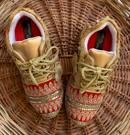 FUNKY N TRENDY red and gold bridal sneakers / bridesmaid sneakers/ golden sneakers / gold sneakers / red shoes / red bridal sneakers / embroidered shoes / embroidered sneakers