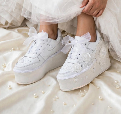 Customized Bridal Sneakers with Name initials / wedding date– Wedding Shoes for Bride/ white sneakers