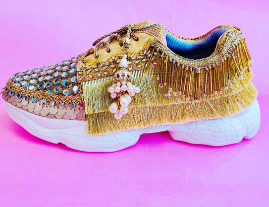 FUNKY N TRENDY gold mirror sneakers for brides /bridesmaids / sneakers for bridesmaids/ handcrafted sneakers/ mirror sneakers / bridal sneakers / bridesmaid sneakers/ gold sneakers / mirror shoes