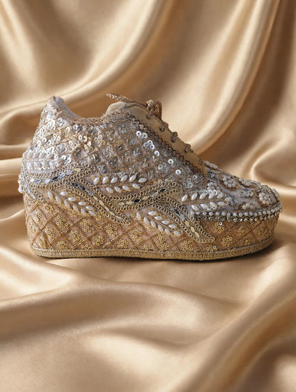 Custom Bridal Sneakers for Wedding Day – Gold Wedges