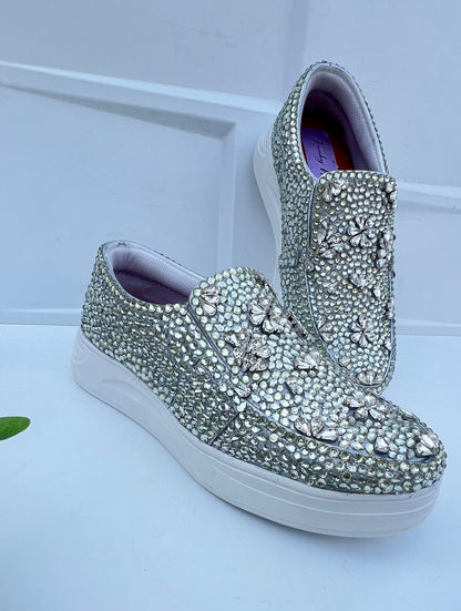 Funky N Trendy hand crystalized silver sneakers for brides / bridesmaids
