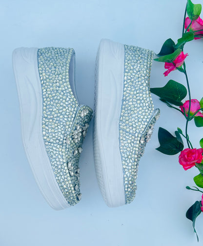 Funky N Trendy hand crystalized silver sneakers for brides / bridesmaids