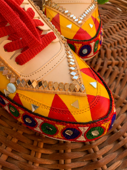 FUNKY N TREND “Handcrafted Kutch Mirror Sneakers – Garba Special”