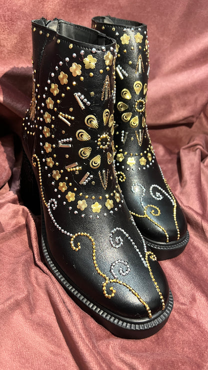 FUNKY N TRENDY Hand crafted embroidered black boots for brides / bridesmaids/ black boots / boots / embroidered boots/ handcrafted boots / hand crafted bridal sneakers