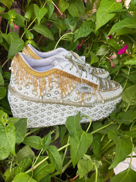 FUNKY N TRENDY Gold silver combination bridal sneakers - wedge sneakers heeled sneakers
