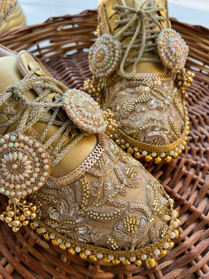 FUNKY N TRENDY golden mirror pearl and sequine work bridal sneakers / bridesmaid sneakers/ gold sneakers / golden sneakers/ ghungaroo sneakers / ghungaroo shoes
