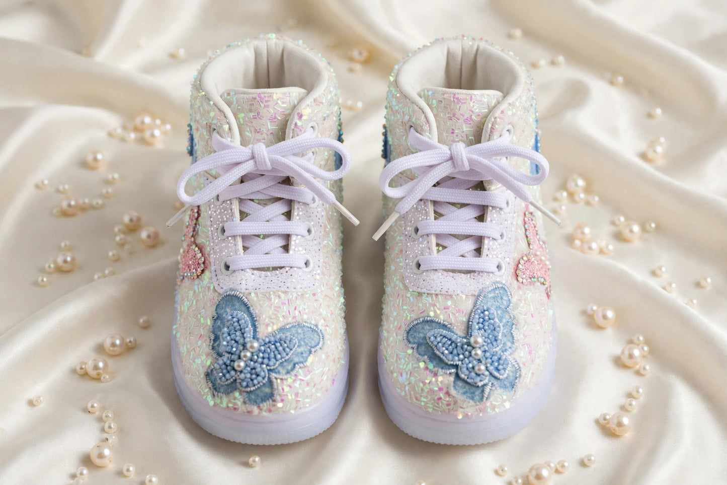 Funky N Trendy butterfly sneakers with beads detailing/kids sneakers/ butterfly shoes / kids shoes/ butterfly sneakers / pink shoes for kids/pink blue sneakers for kids