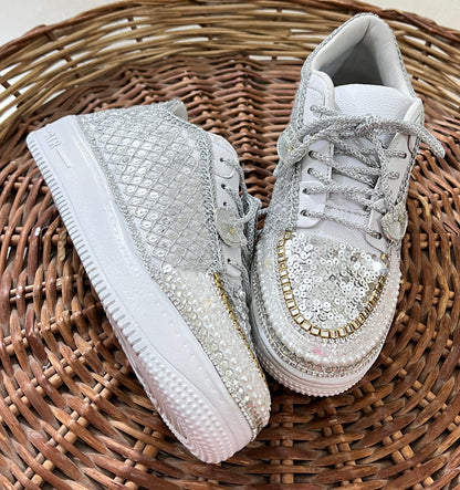 FUNKY N TRENDY hand work bridal sneakers / bridesmaid sneakers/ silver sneakers / silver shoes/mirror sneakers mirror shoes/ bride shoes/ embroidered shoes