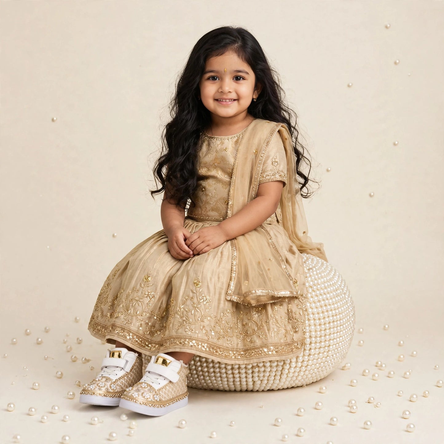 Sitara Noor – Pearl & Mirror Wedding Sneakers for Baby Girls & Flower Girls / Lahenga sneakers