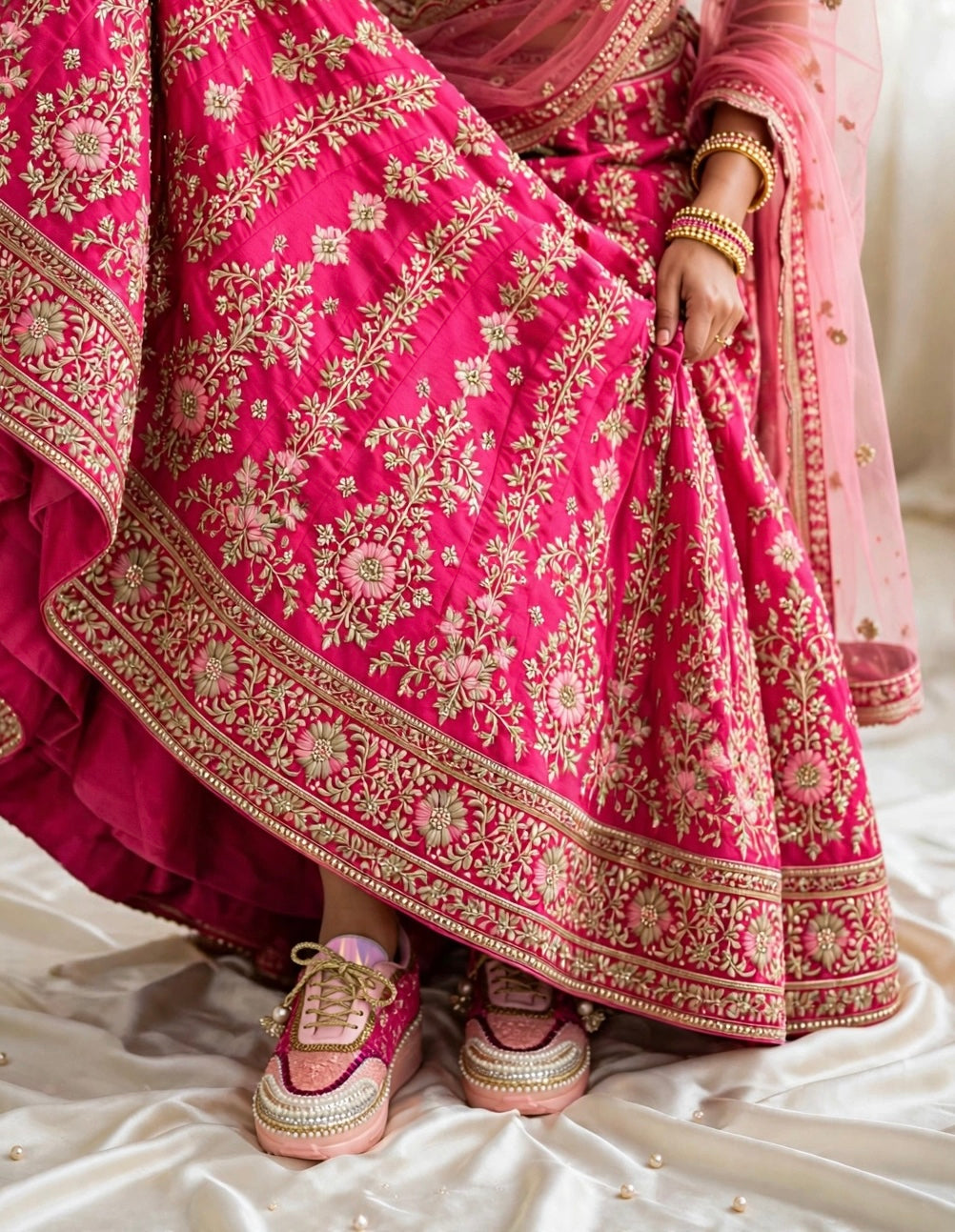 Rani Pink Royal - Embroidered Bridal Sneakers | Funky N Trendy