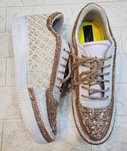 FUNKY N TRENDY tan peach with ivory color hand work sneakers for brides / bridesmaids/ rose gold sneakers / rose gold shoes