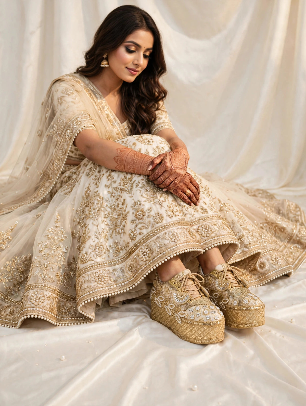 FUNKY N TRENDY Gold bridal sneakers - wedge sneakers heeled sneakers/ golden sneakers