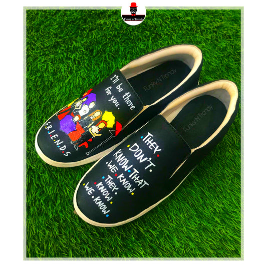 Funky N Trendy hand painted water resistant Friends TV show theme black shoes/ friends shoes / black shoes / funky shoes/ bff shoes