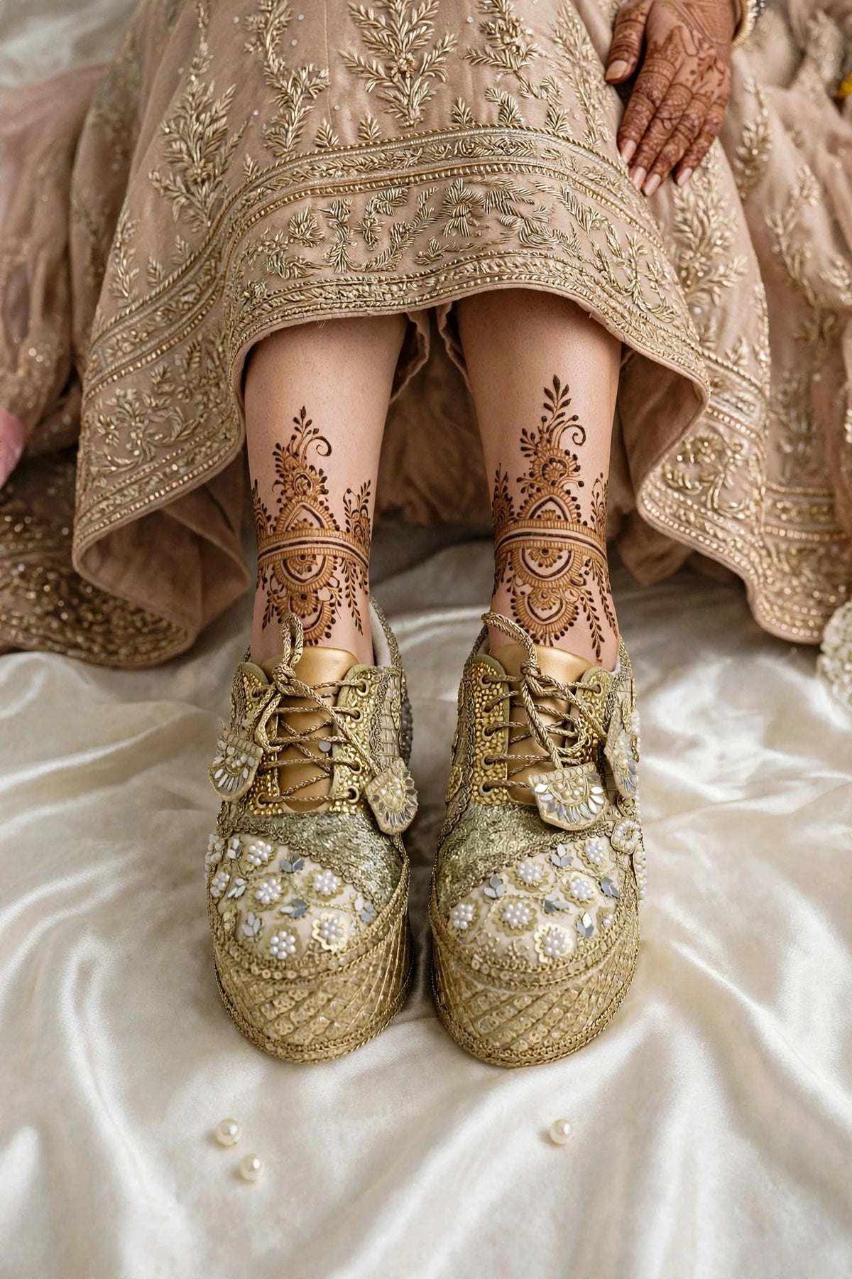 FUNKY N TRENDY Gold bridal sneakers - wedge sneakers heeled sneakers/ golden sneakers