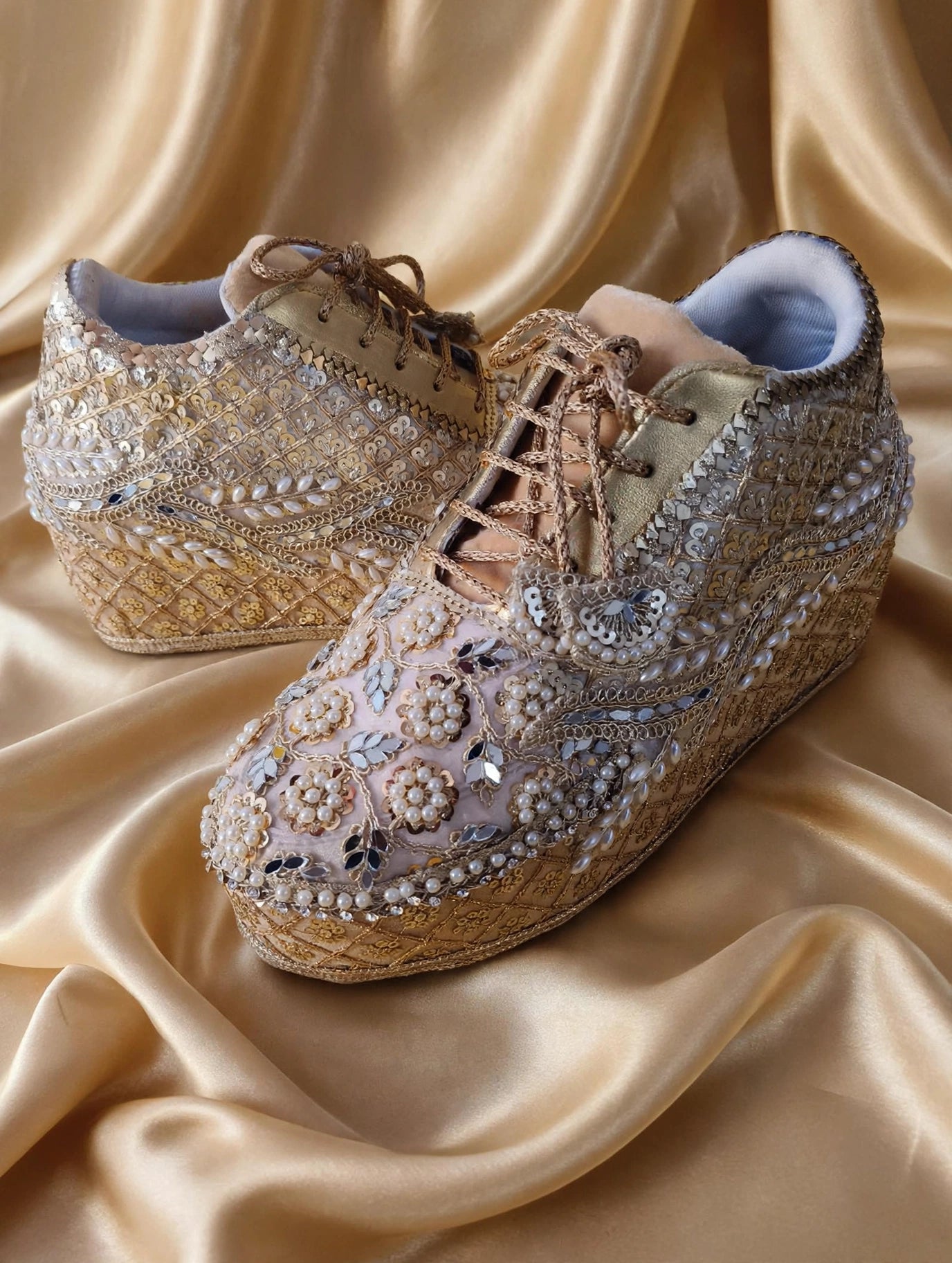 Custom Bridal Sneakers for Wedding Day – Gold Wedges