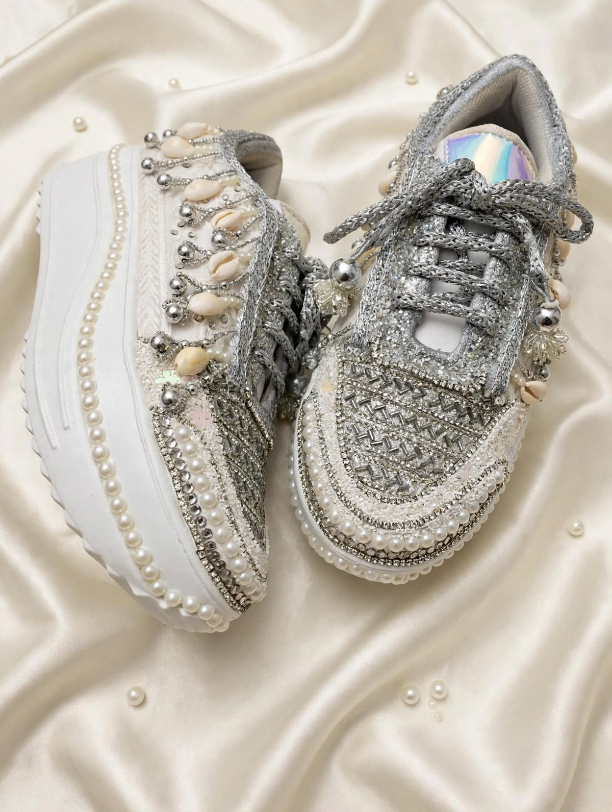 FUNKY N TRENDY silver sneakers for brides / silver sneakers for bridesmaids/ silver sneakers / bridal sneakers / bridesmaid sneakers/ silver hand work sneakers