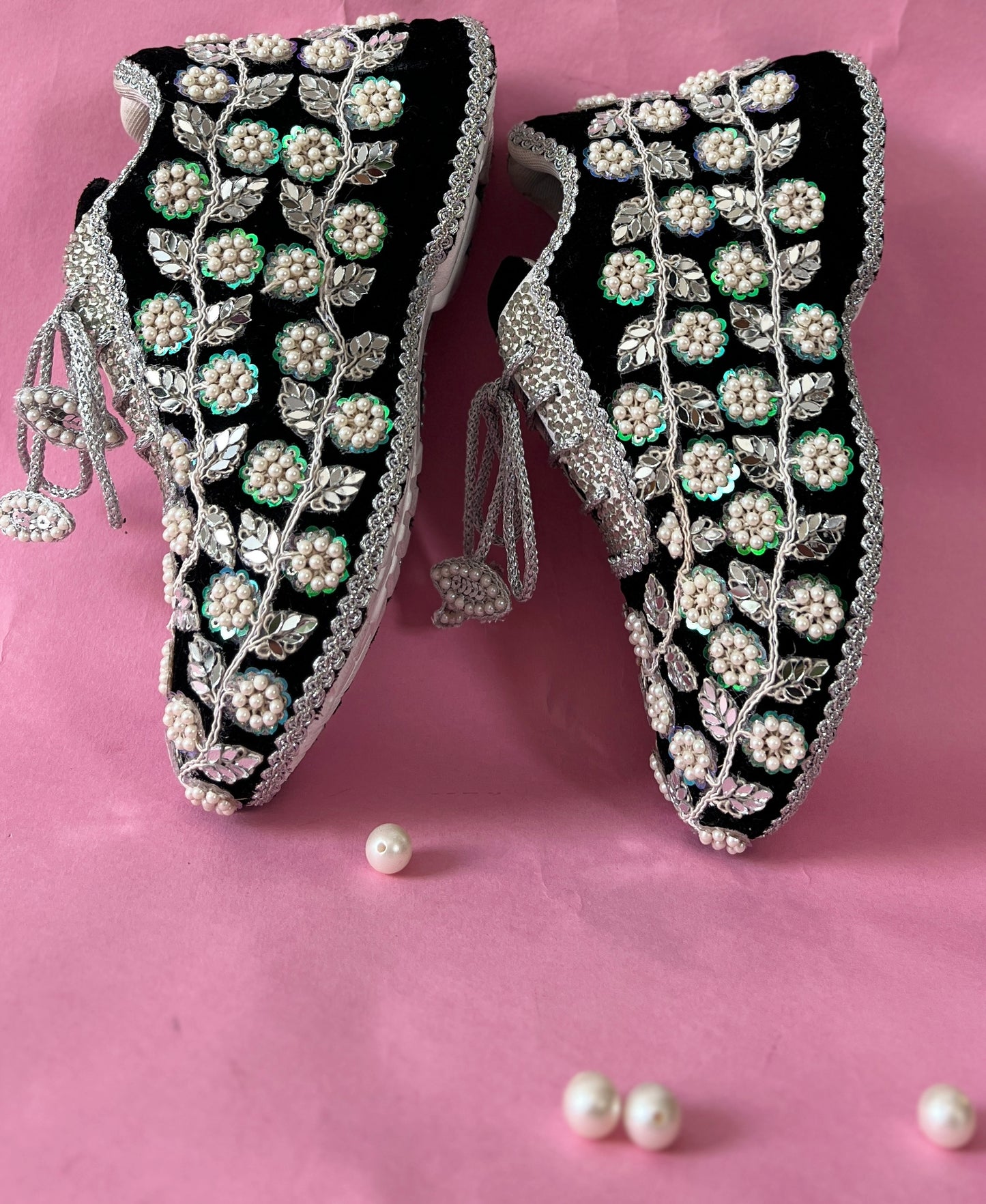 Funky N Trendy handcrafted hand embroidered mirror work bridal sneakers/ bridesmaid sneaker / black sneakers /black boho sneakers/ black shoes / women shoes