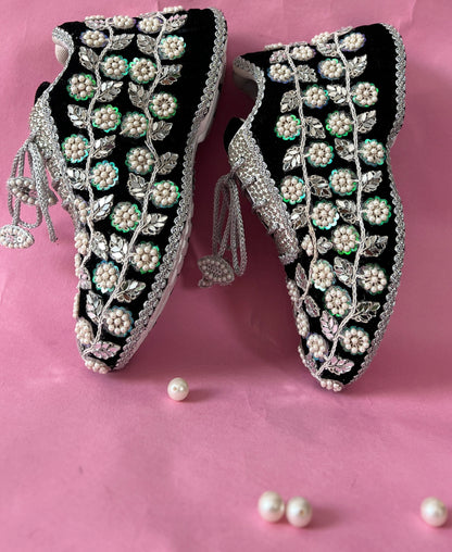 Funky N Trendy handcrafted hand embroidered mirror work bridal sneakers/ bridesmaid sneaker / black sneakers /black boho sneakers/ black shoes / women shoes