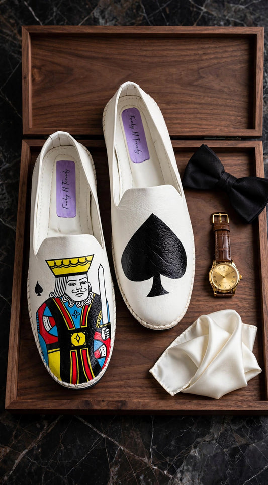 King of Spades - Hand-Painted Groom Loafers | White Edition