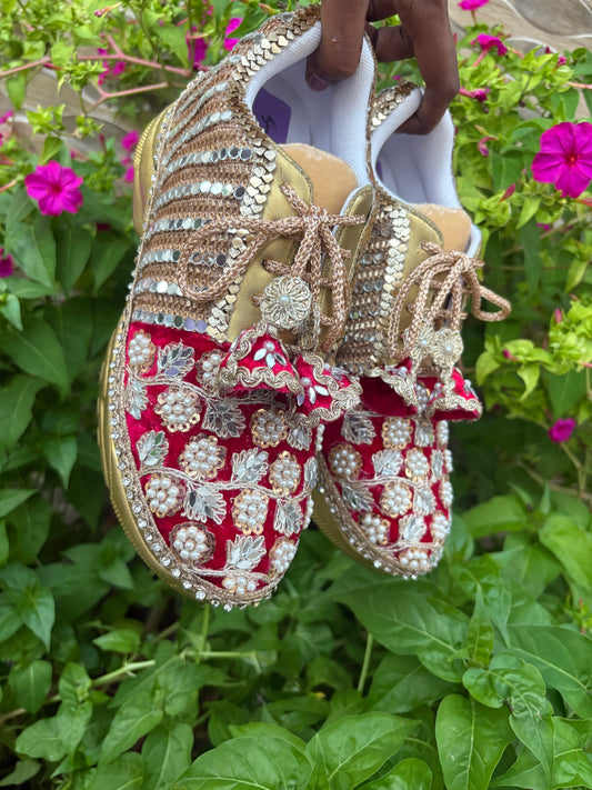 Funky N Trendy handcrafted hand embroidered mirror work bridal sneakers/ bridesmaid sneaker / Rani sneakers /Magenta sneakers/ mirror shoes / women shoes