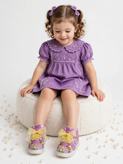 Funky N Trendy purple pink embroidery sneakers/kids sneakers/ embroidery shoes / kids shoes/ purple sneakers / purple shoes for kids/handmade sneakers for kids