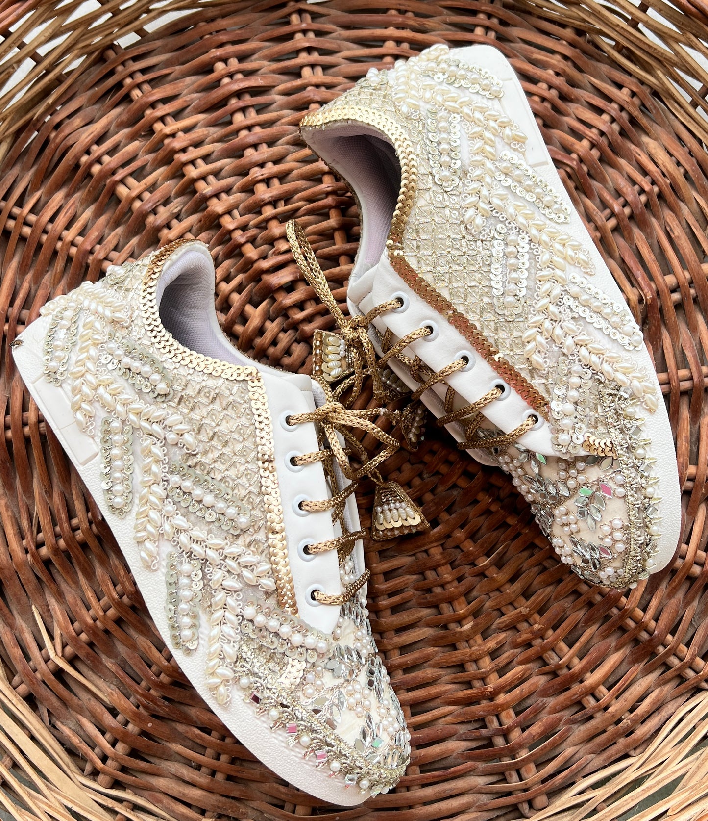 FUNKY N TRENDY gold / rose gold mirror sneakers / sneakers for brides /handcrafted sneakers/ mirror sneakers / bridal sneakers / bridesmaid sneakers/ gold sneakers / mirror shoes/ rose gold sneakers
