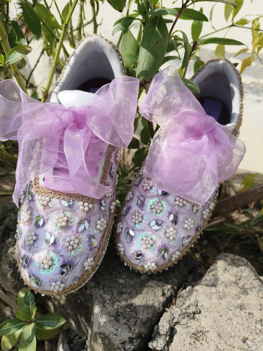 “Purple Bridal Sneakers with Mirror detailing– Floral Embroidery”