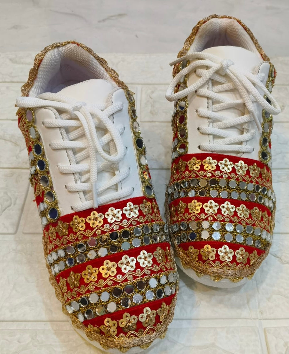 FUNKY N TRENDY red sneakers for brides /bridesmaids / sneakers for bridesmaids/ handcrafted sneakers/ mirror sneakers / bridal sneakers / bridesmaid sneakers/ gold sneakers / red sneakers