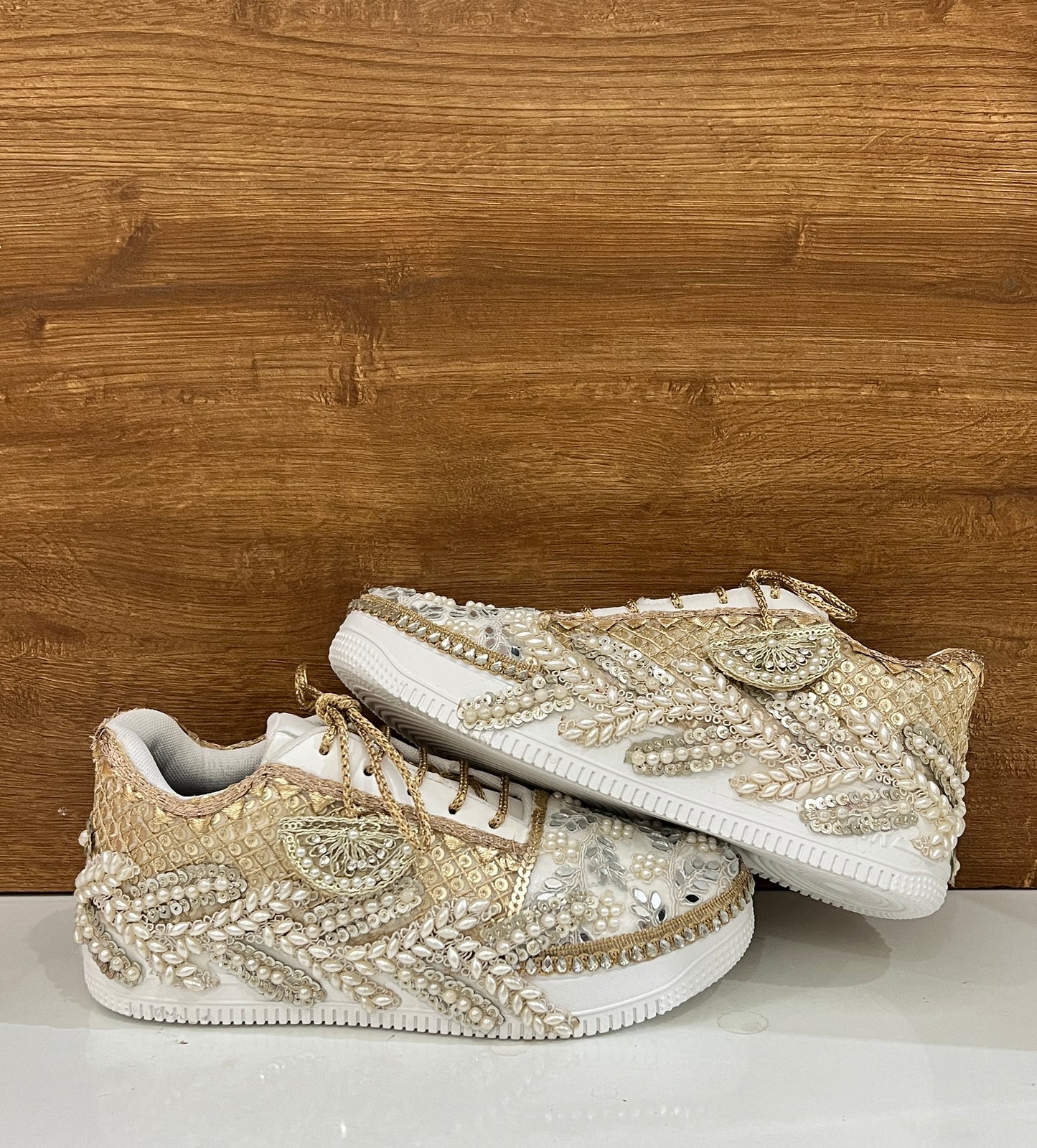 Funky N Trendy ivory / off white embroidery work bridal sneakers/ bridesmaid sneaker / hancrafted sneakers / gold sneakers / golden sneakers/ white sneakers / white shoes