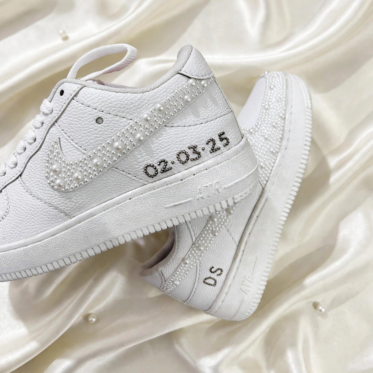 LUNA - Custom Pearl Bridal Sneakers with Wedding Date & Initials | Hand-Embellished White Wedding Sneakers