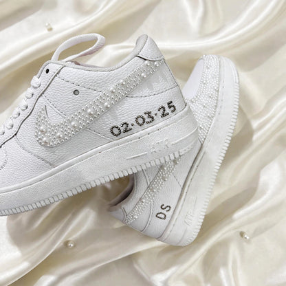 LUNA - Custom Pearl Bridal Sneakers with Wedding Date & Initials | Hand-Embellished White Wedding Sneakers