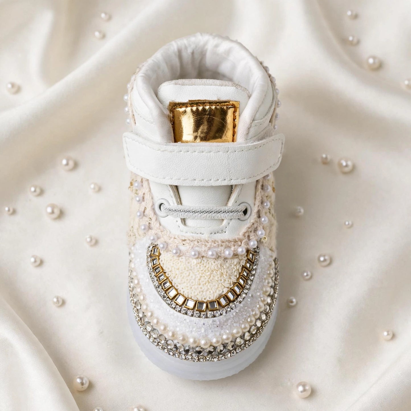 Ivory Bloom – Floral Lace Sneakers for Baby Girls | For Lehenga, Sharara, Gharara & Anarkali