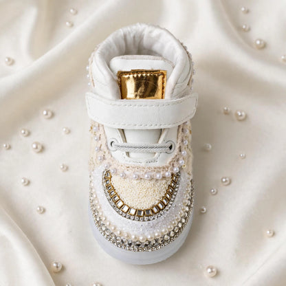Ivory Bloom – Floral Lace Sneakers for Baby Girls | For Lehenga, Sharara, Gharara & Anarkali