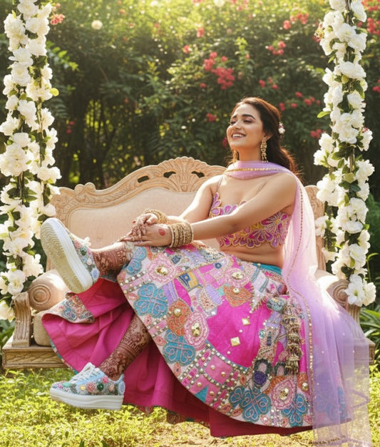 FUNKY N TRENDY Blue Garden  sneakers - best for mahendi , sangeet carnival