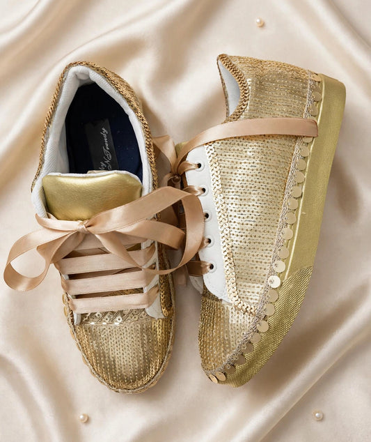 FUNKY N TRENDY handcrafted golden sequine work bridal sneakers / bridesmaid sneakers/ gold sneakers / golden sneakers / sequine work sneakers