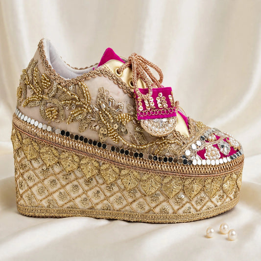 FUNKY N TRENDY Rani pink bridal sneakers - wedge sneakers heeled sneakers