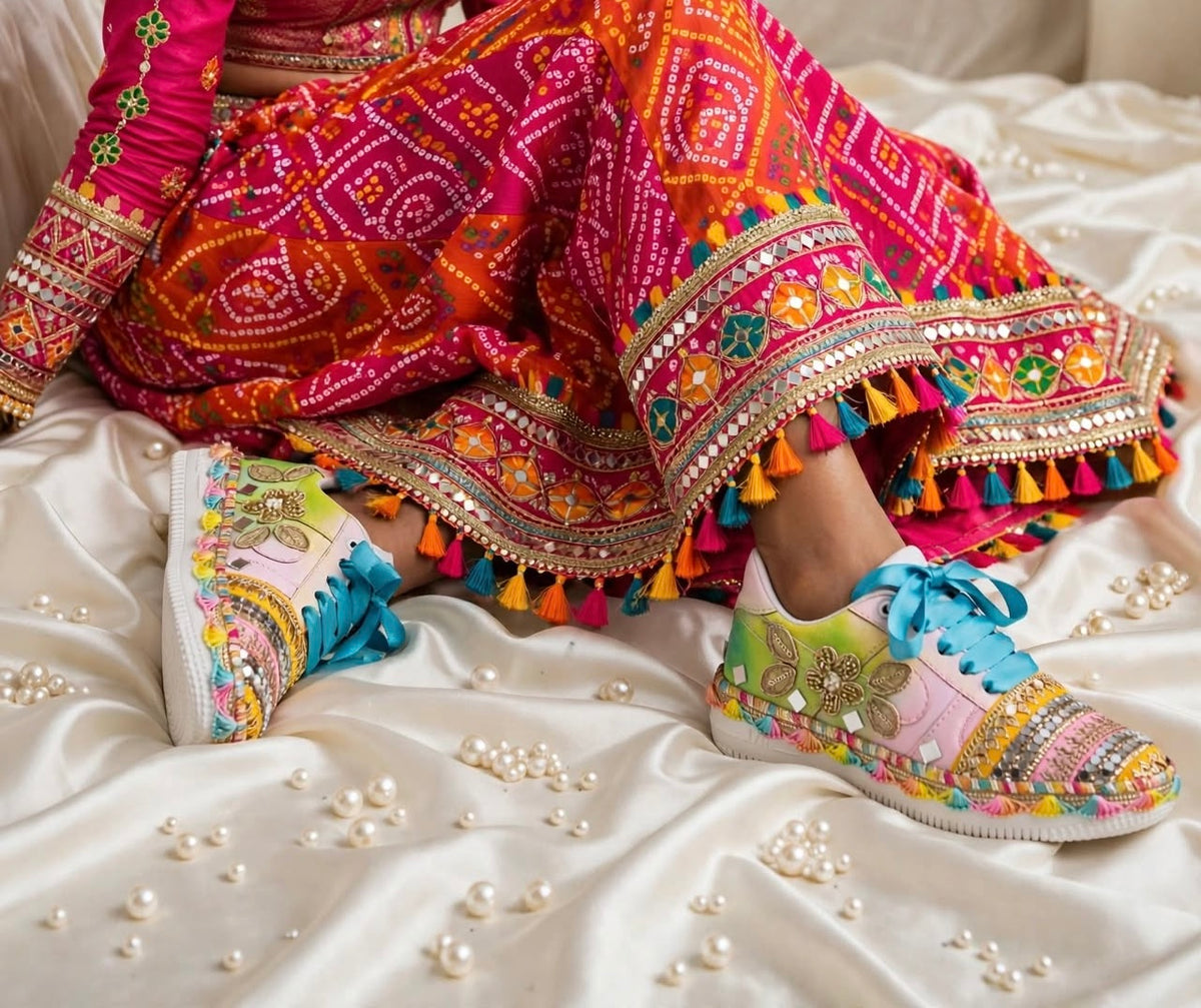 FUNKY N TRENDY Handcrafted Sneakers – Haldi Special / Navratri Sneakers Garba Special