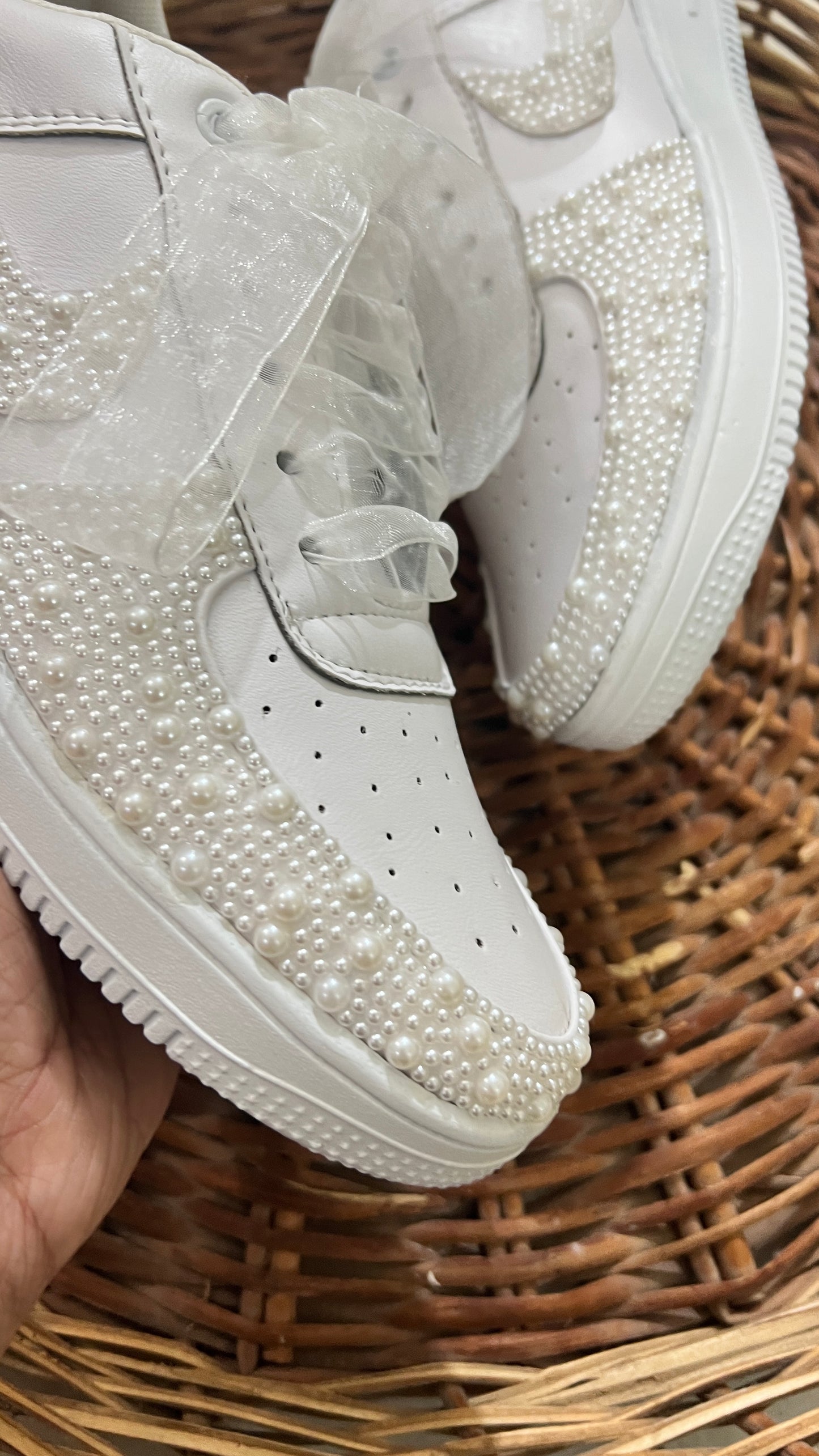 FUNKY N TRENDY “Dance‑all‑night pearl work sneakers” -Custom Name & Date Available