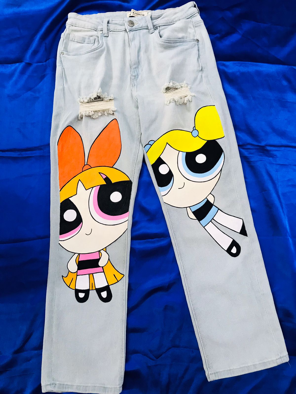 Funky N Trendy hand painted powerpuff girls theme denim jeans for women