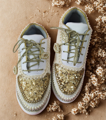 Funky N Trendy Ivory Bead Bridal Sneakers – Luxe Comfort for Brides